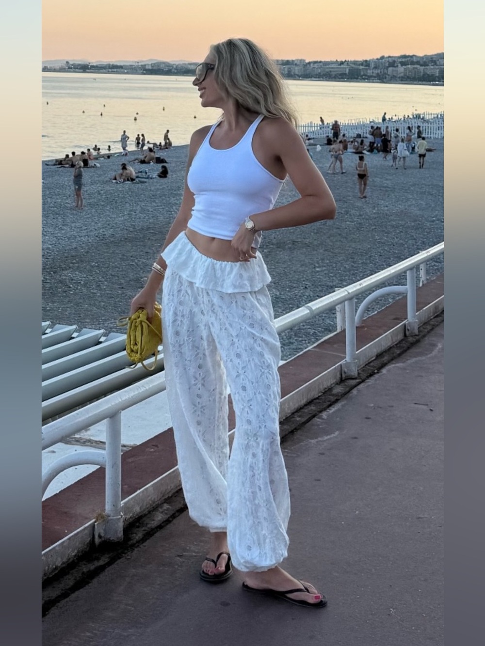 H&M White Lace Balloon-Leg Beach Pants with Ruffle Waist